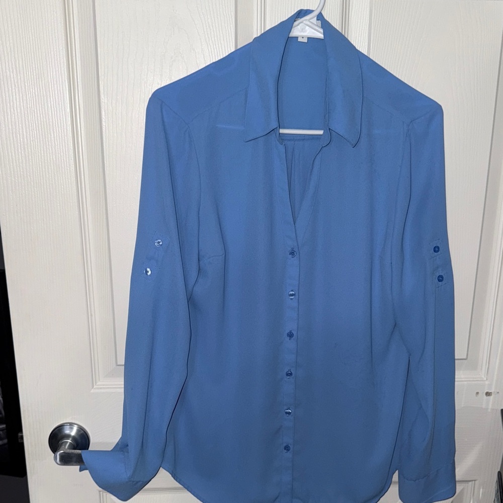 Express Blue Button-Up Blouse